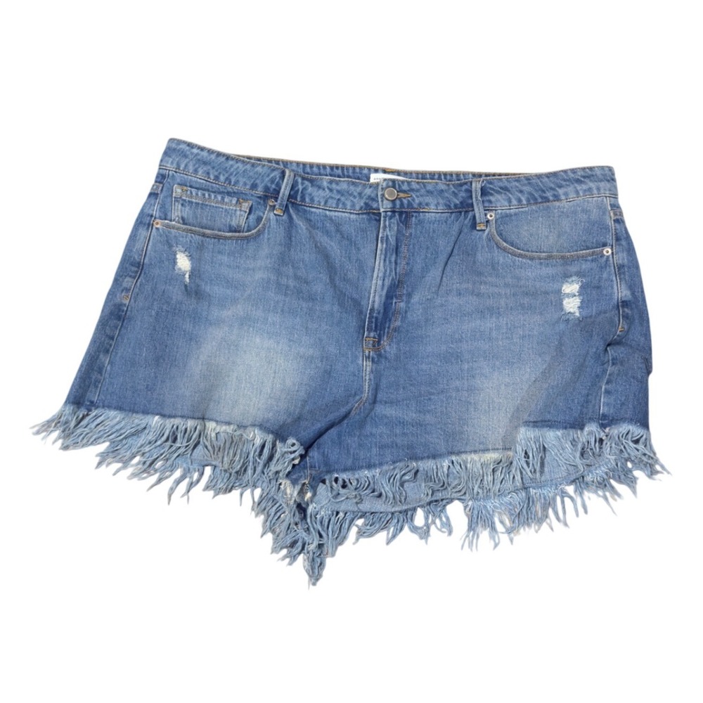 Good American‎ Denim Shorts Size 18 Distressed Frayed High Rise Blue Jean Shorts